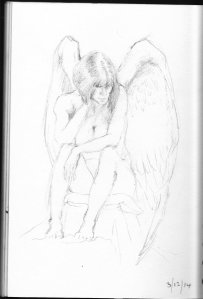 Contemplative Angel, sketchbook page Dec 2014